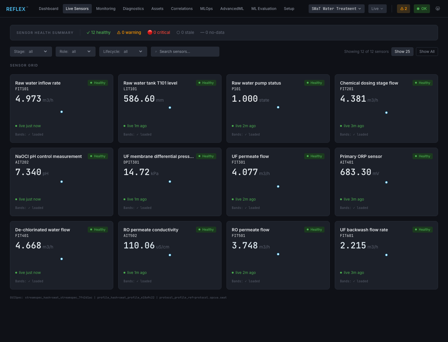 REFLEX live sensors screenshot